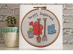 'Happy Retirement' gardening tools (blank inside) printed greeting card with Free UK Postage