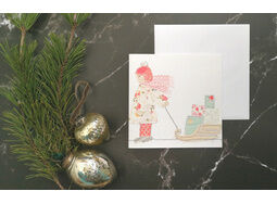 Christmas Card featuring girl with sleigh and presents with FREE UK Postage!