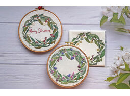Festive Wreath (linen mix fabric) Embroidery Panel
