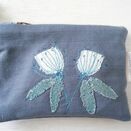 Floral Embroidered Blue Linen Purse additional 1