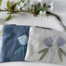 Floral Embroidered Blue Linen Purse additional 4