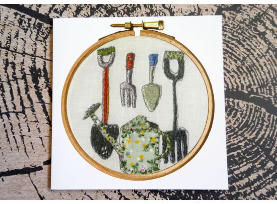 'Gardening Tools' Printed Embroidery Greetings Card