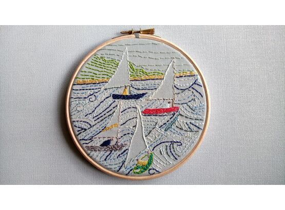 'Messing About In Boats' Embroidered Hoop Art