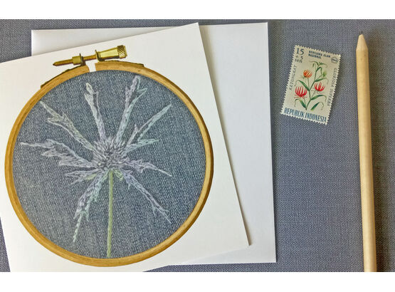 Sea holly Printed Embroidery Greetings Card (Free UK postage)