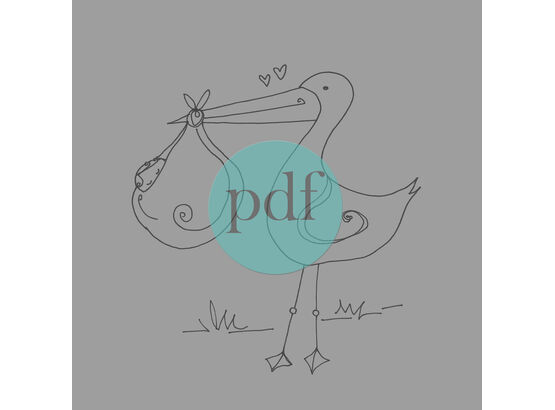 'Stork & Baby' PDF Embroidery Pattern