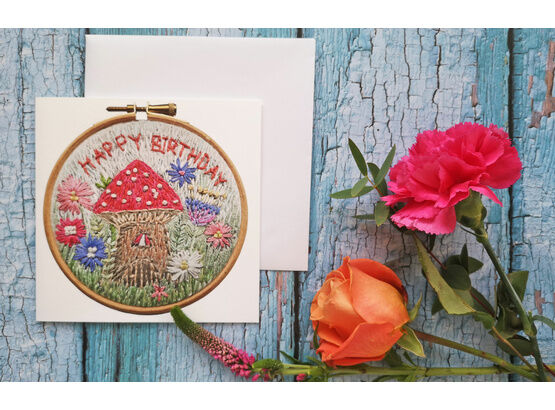 'Happy Birthday' Fairy House Printed Embroidery Greetings Card