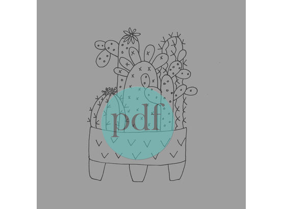 'Cactus In Pot' PDF Embroidery Template