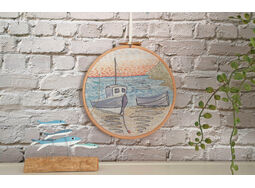"Moored Boats" Coastal Embroidery Pattern Design Panel