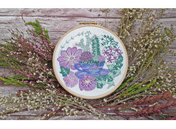 "Teacup & Succulents" Floral Flower Embroidery Pattern Design