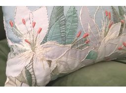 Salcombe Coastal Embroidery Pattern For Cushion Cover in Chenille fabric alternative