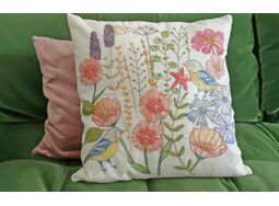 Botanical Bluetit Embroidery Pattern For Cushion Cover
