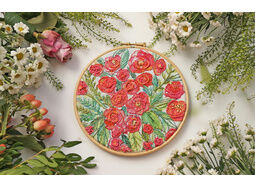 Roses Floral Embroidery Pattern Linen Panel Design