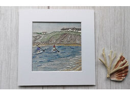 'Paddleboarders in Thurlestone' Linen Embroidery Pattern