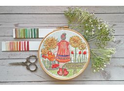 Sunflower Girl Linen Embroidery Pattern Design alternative