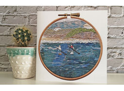 Paddleboarders printed embroidery card