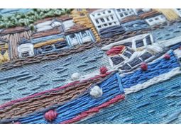 St Ives Coastal Fishing Village Embroidery Pattern Design alternative