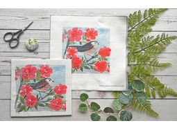 Long Tailed Tit Bird Linen Embroidery Pattern Design alternative