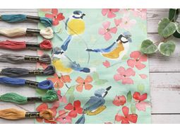 Cherry Blossom and Blue Tit Embroidery Pattern Design alternative