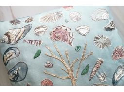 Shell Cushion Embroidery Panel in blue alternative