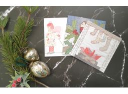 'Stockings' Printed embroidery Christmas Card with free UK postage alternative