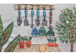 'The Potting Shed' Luxury linen mix Embroidery Panel alternative