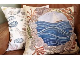 Make Your Own Cushion Hand Embroidery Kit - Porthole Boat on High Seas - mindful embroidery kit alternative