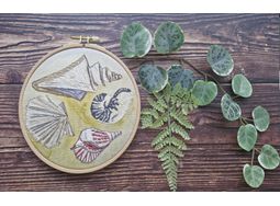 *NEW* Sea shells hand embroidery pattern full colour print on luxury cotton linen blend fabric alternative