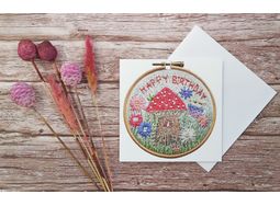 'Happy Birthday' Fairy House Printed Embroidery Greetings Card alternative
