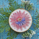 Gerbera and Butterfly Linen Embroidery Pattern Design additional 1
