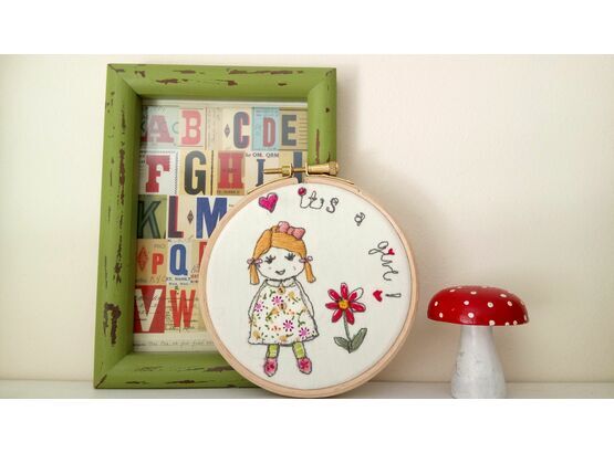 'It's a Girl!' New Baby Embroidered Hoop Art