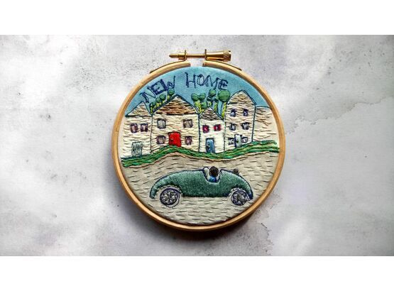 'New Home' Embroidered Hoop Art