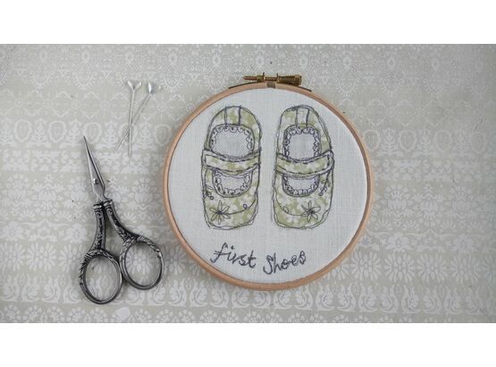 'First Shoes' Embroidered Applique Hoop Art