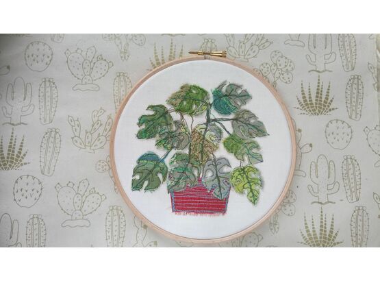 'Monstera' Embroidery Hoop Art