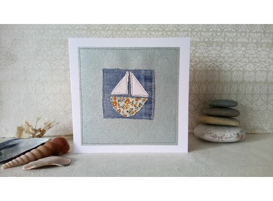 'Sail Boat' Handmade Embroidery Greetings Card
