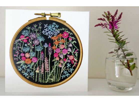 Summer Meadow Flowers Printed Embroidery Greetings Card