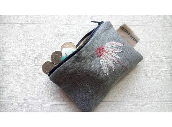 Embroidered Echinacea Coin Purse