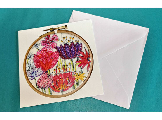 Flowers Design Printed Embroidery Greetings Card