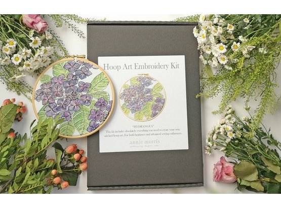 Hydrangea Flowers Hoop Art Hand Embroidery Kit
