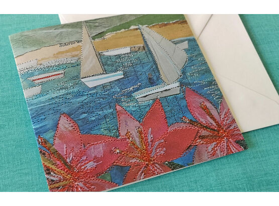 Sailboats embroidery card