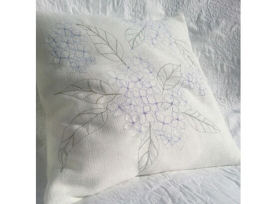 'Hydrangea' Floral Embroidered Cushion