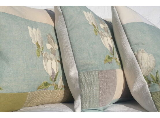 'Magnolia' Floral Embroidered Cushions