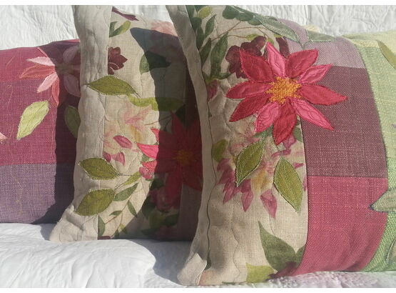 Embroidered Appliqued Flower Cushions
