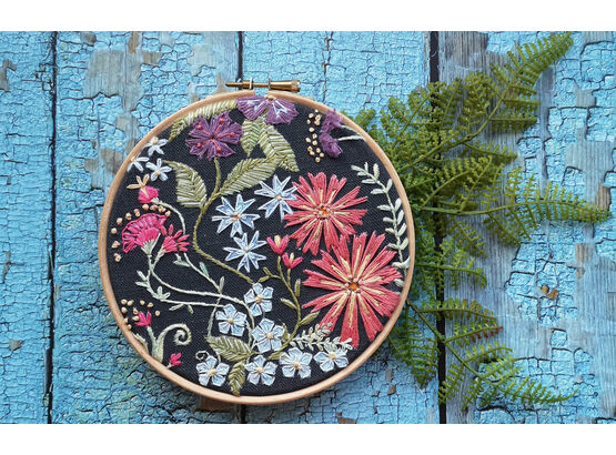 Midnight Blooms Flower Embroidery Pattern Design