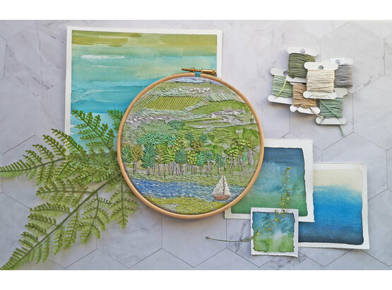 'Sailing along the Estuary' Embroidery Pattern On Linen