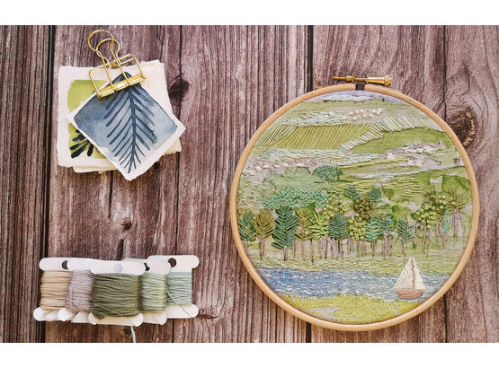 'Sailing along the Estuary' Embroidery Pattern On Linen