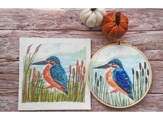 Kingfisher Bird Embroidery Pattern Design