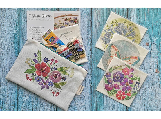 Sewing Starter Set and Three embroidery patterns - Gift bundle Under £100