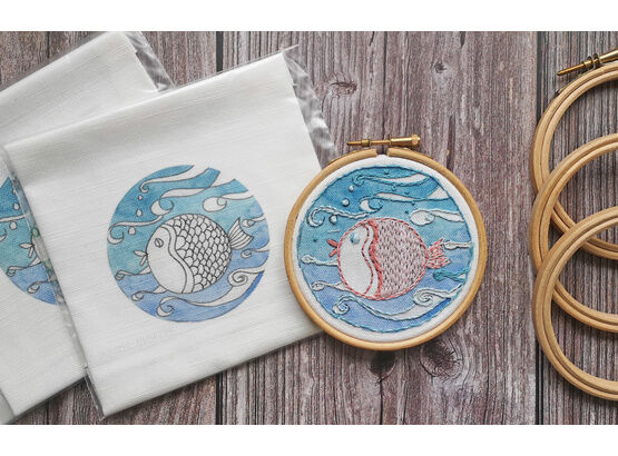 Puffa Fish Mini Embroidery Panel (to fit 4 inch hoop)