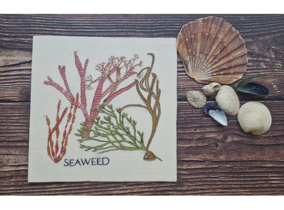 *NEW* Seaweed Hand embroidery panel to fit 6 inch mount or 8 inch frame